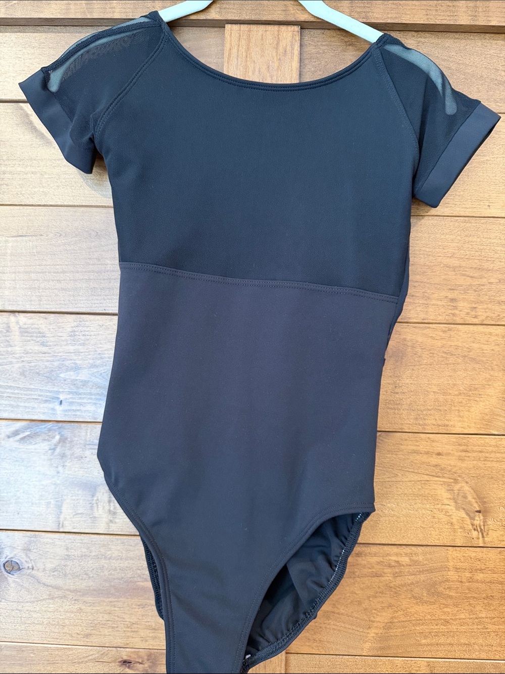 Eurotard Black Short Sleeve Leotard with Sheer Shoulder/Back - size S - NWOT